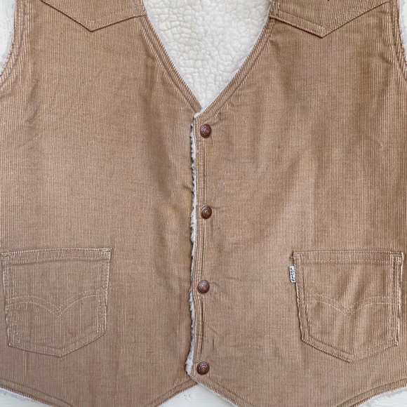 Deadstock BNWOT Vintage 1970s Levi's Tan Corduroy Sherpa Fleece Sleeveless Vest - Picture 4 of 4